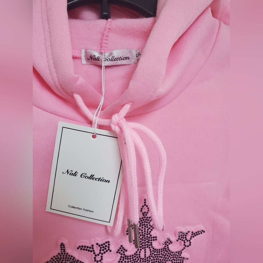 Nali Collection Embellished Hoodie/ Pink - Picture 9 of 12